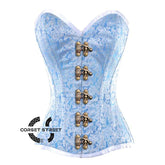 Baby Blue And White Satin With Front Clasps Overbust Corset